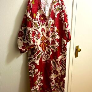 Zara Linen Kaftan/Dress -Sz XS-S w/slit pockets. 3/4 sleeves tie neckline.